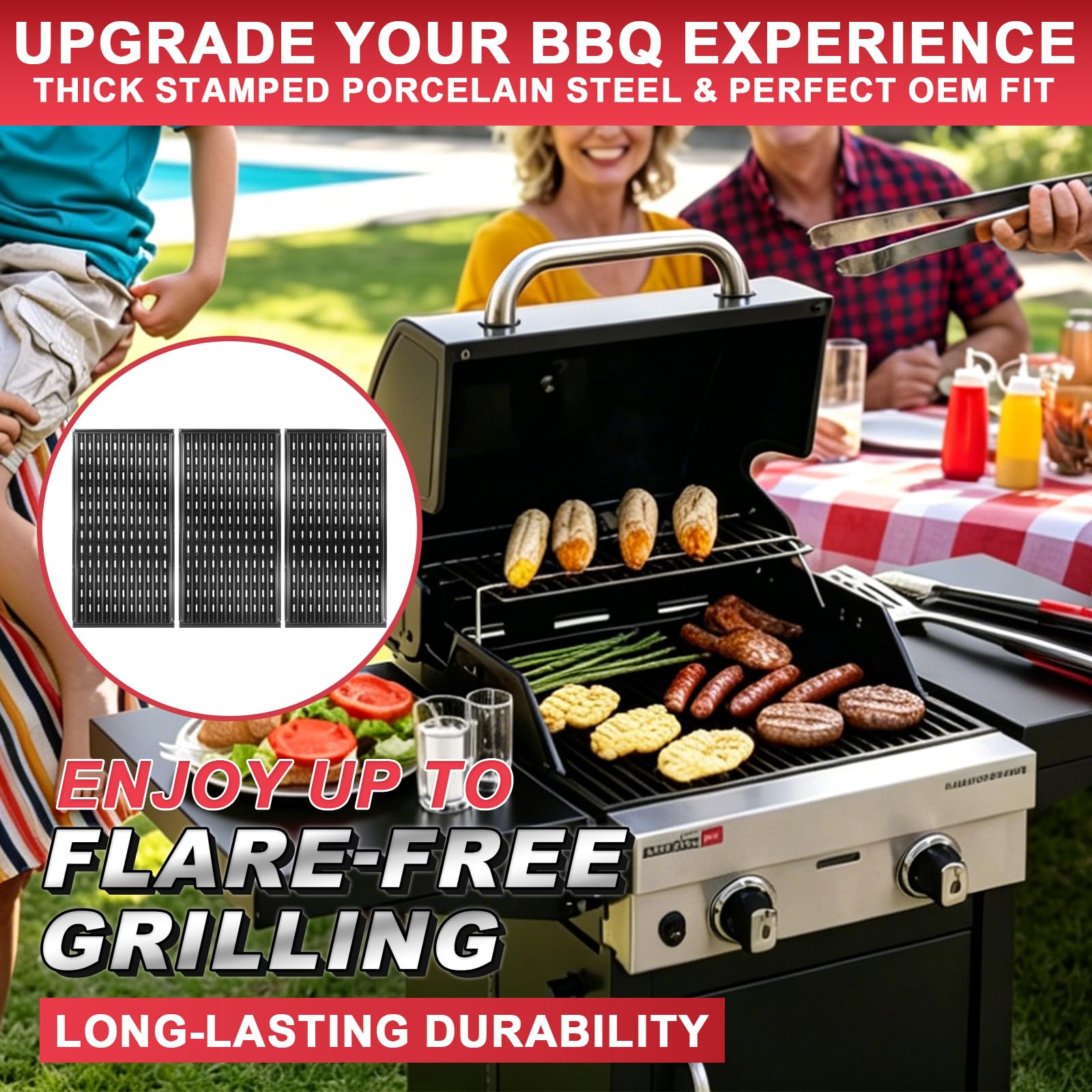 DcYourHome backyard grill with plates cooking steaks for consistent sear