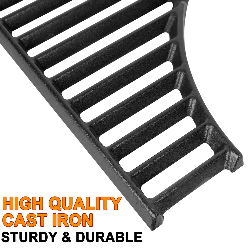 DcYourHome close detail of right grate shows heavy-duty cast iron and groove pattern