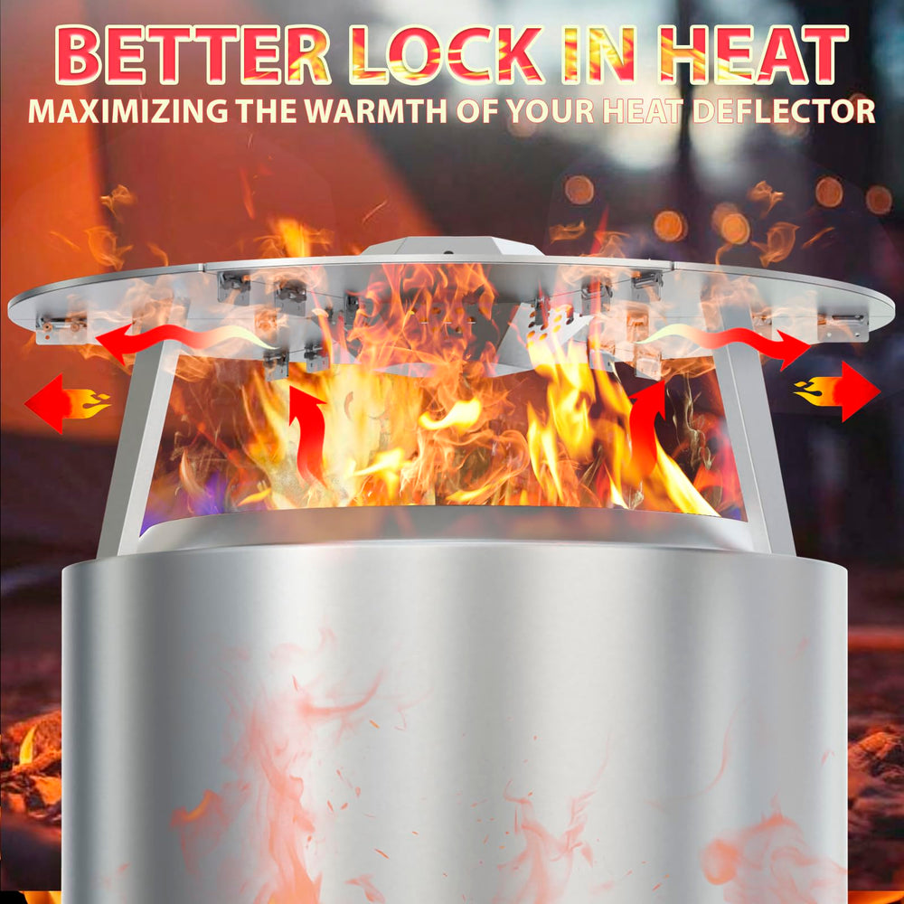 DcYourHome heat deflector in use at night around fire pit increasing comfort for guests
