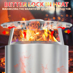 DcYourHome heat deflector in use at night around fire pit increasing comfort for guests