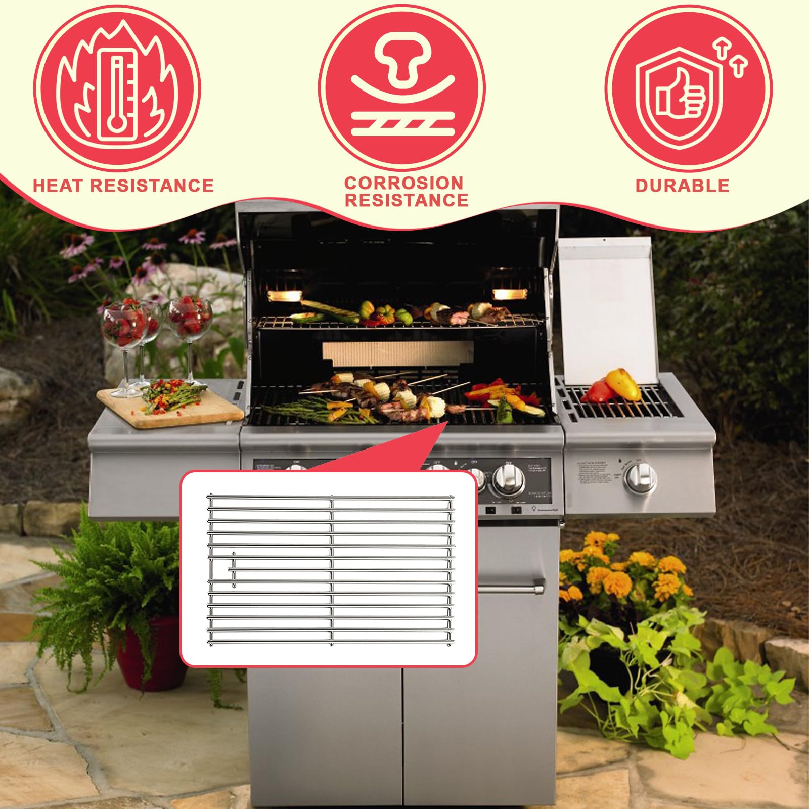 DcYourHome cooking grates installed in a grill illustrating improved even heating