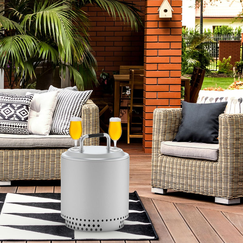 DcYourHome lid blocking rain and leaves to protect stove interior outdoors
