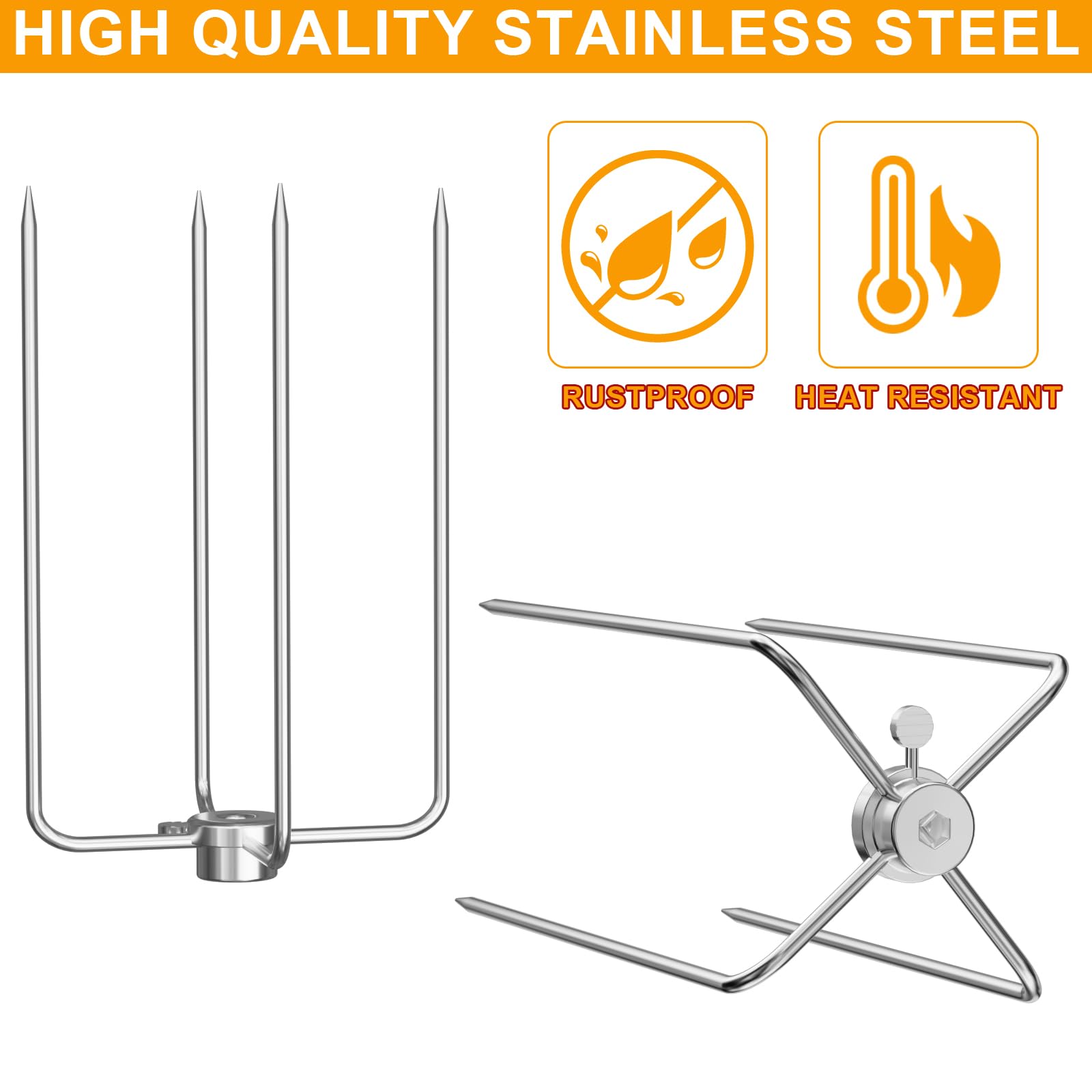 DcYourHome heavy-duty spit rod and adjustable meat forks for secure roasting