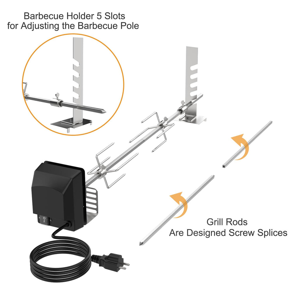 DcYourHome stainless spit shaft detail showing heavy-duty build and corrosion resistance
