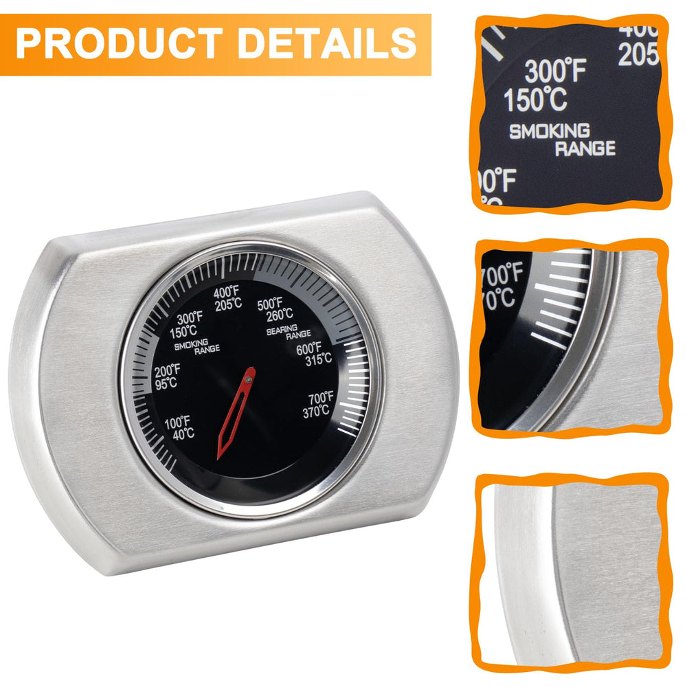 DcYourHome S91005 in-use on grilling lid with smoke showing reliable temperature monitoring benefit