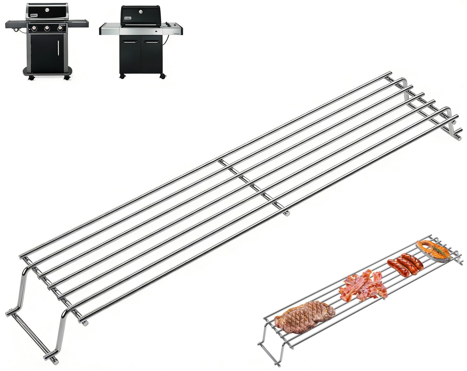 DcYourHome warming rack front view showing full stainless surface and added grill capacity