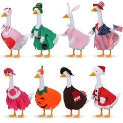 Ddeetodu front view of goose wearing festive outfit shows cheerful curb appeal