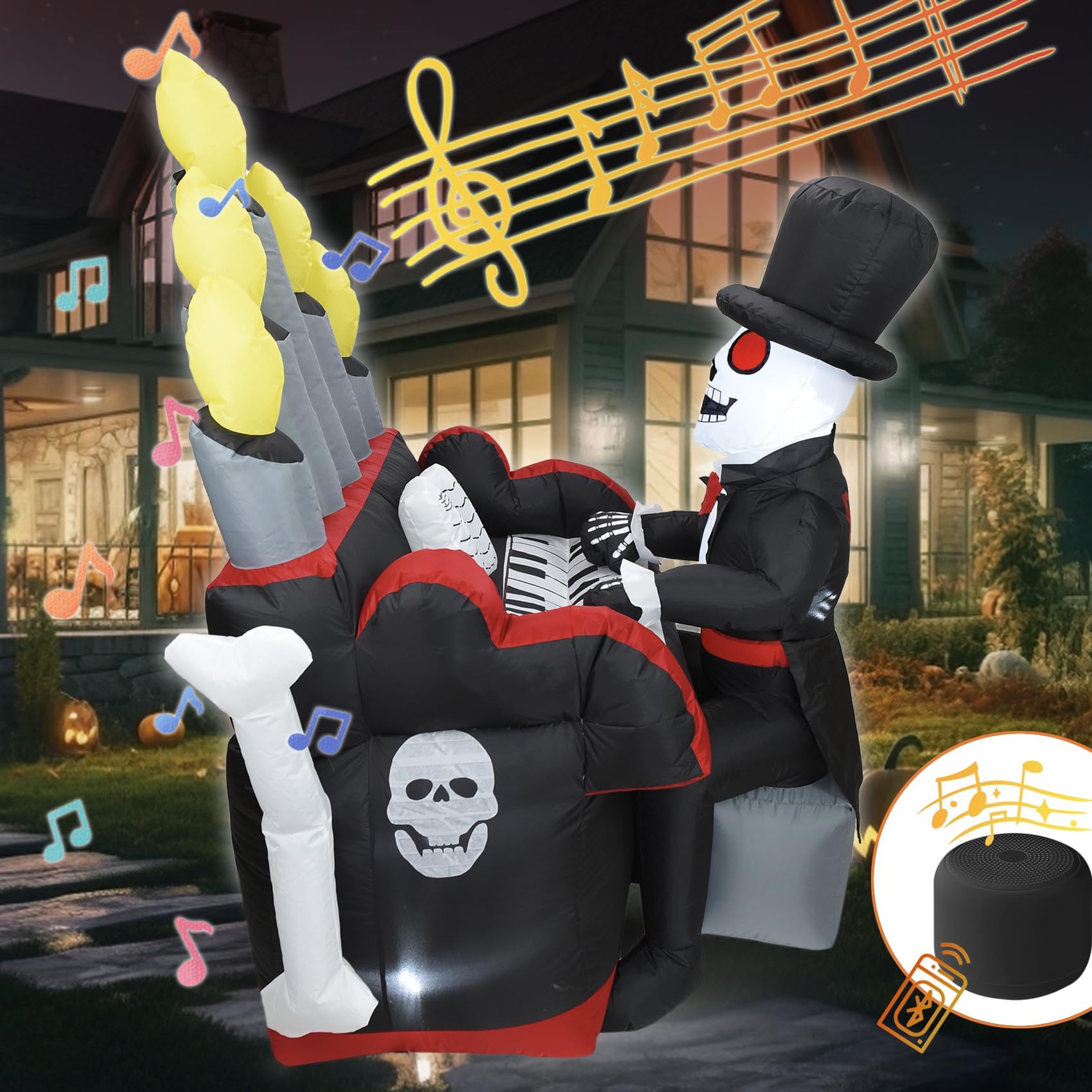 DearSun front view of skeleton playing piano showing dramatic yard focal point
