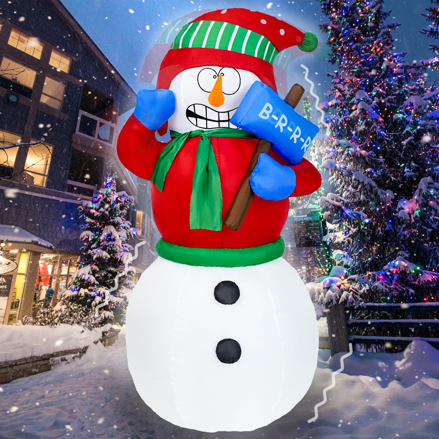 DearSun front view of 6ft snowman inflatable showing festive outfit and presence