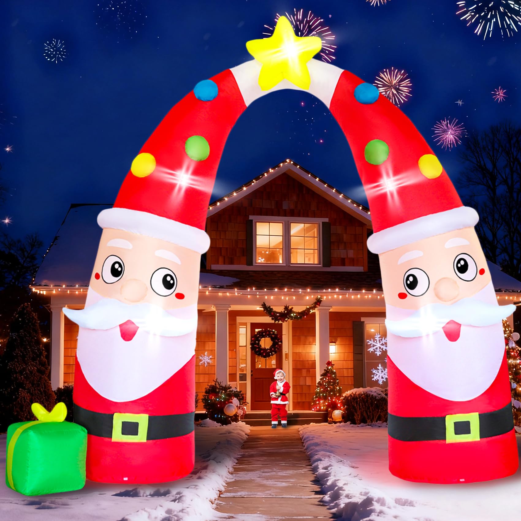 DearSun front view of full 10ft Santa archway, creates festive entrance