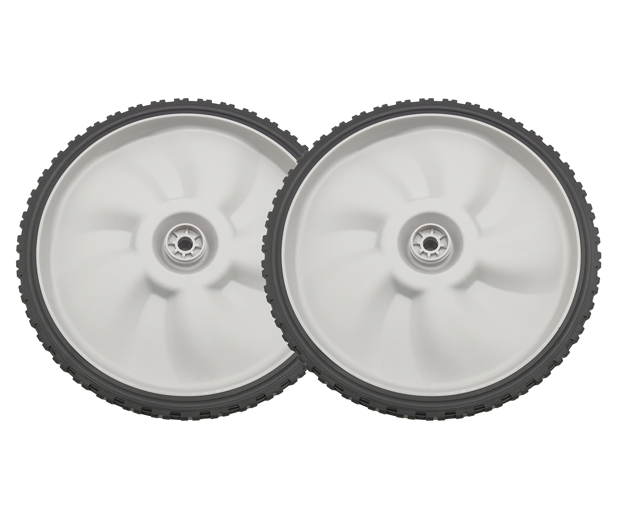 deawater front view of 11x1.75 plastic wheel showing tread and hub, restores mower stability