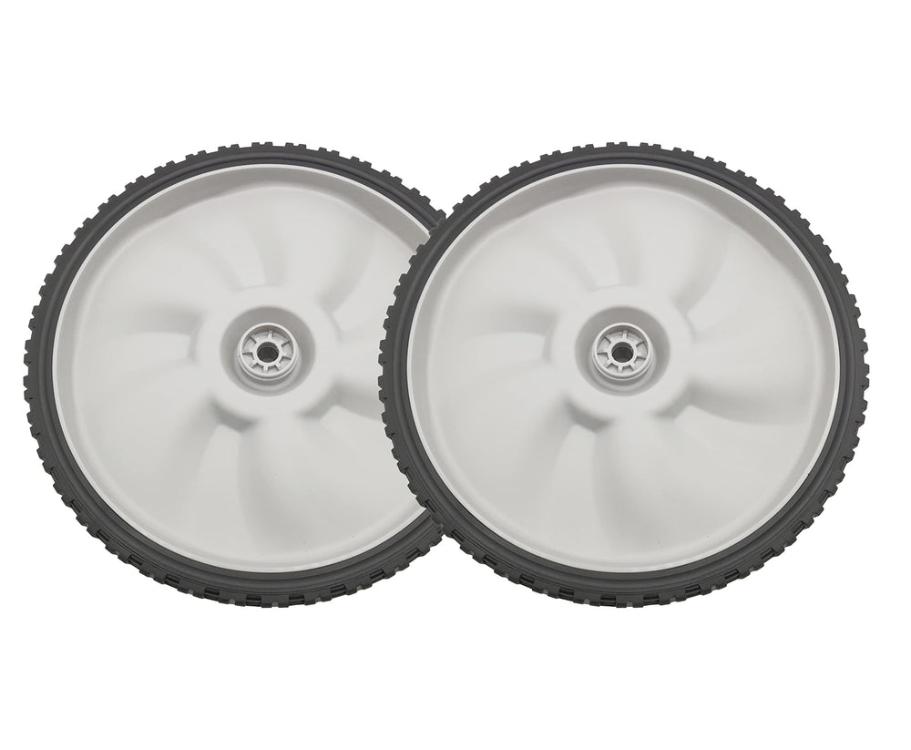 deawater front view of 11x1.75 plastic wheel showing tread and hub, restores mower stability