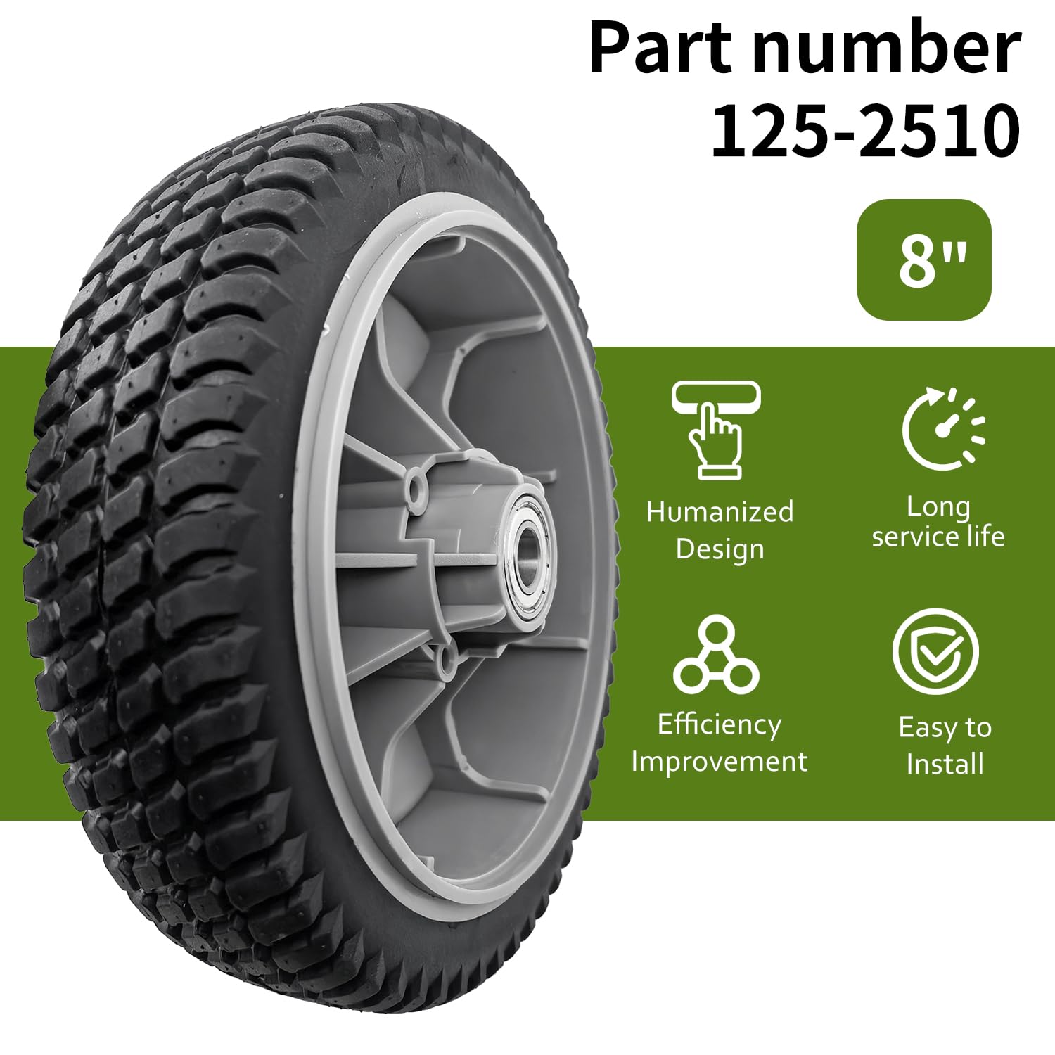 deawater wheel installed on Toro mower demonstrating easy bolt-on replacement