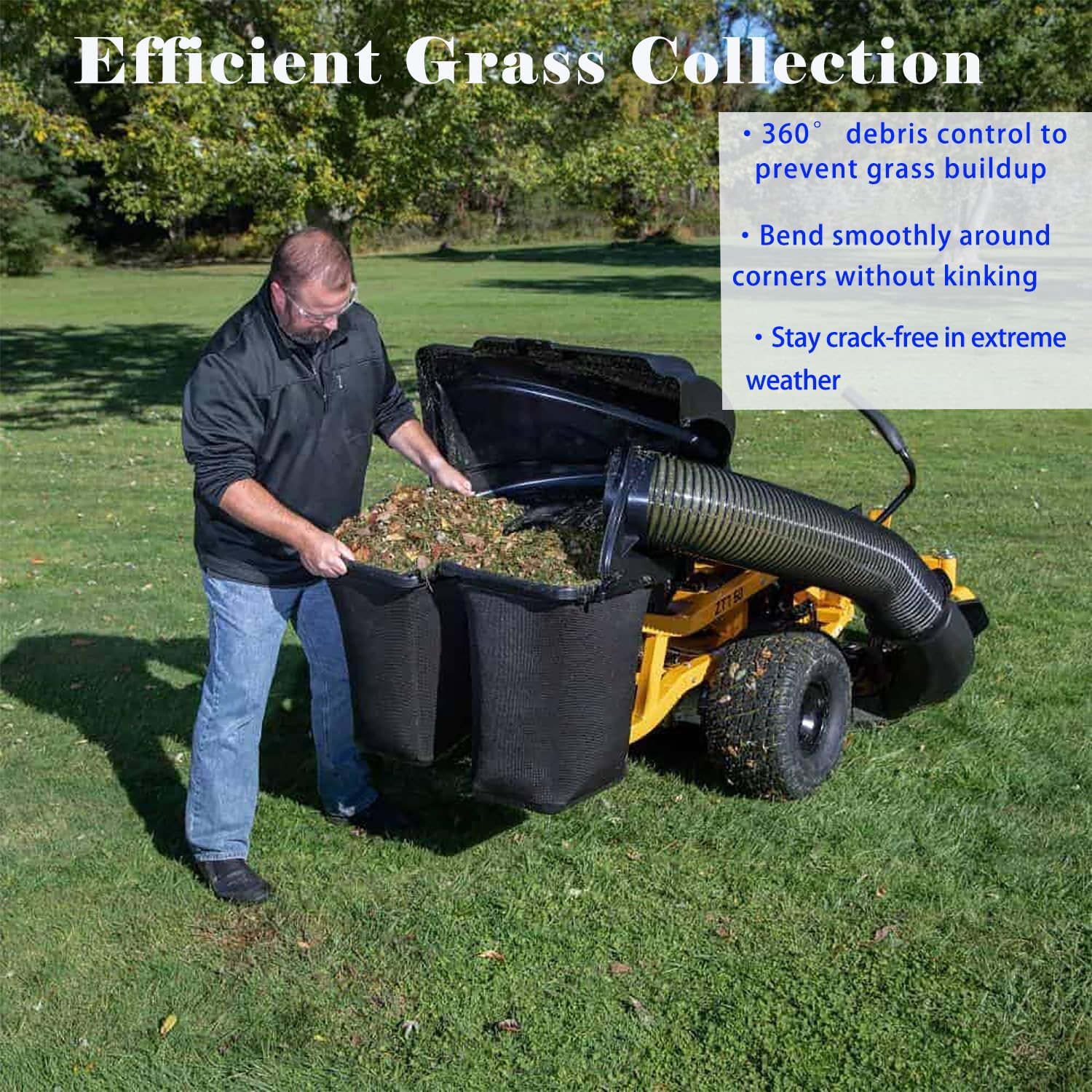 deawater hose installed on a riding mower showing improved clipper transfer
