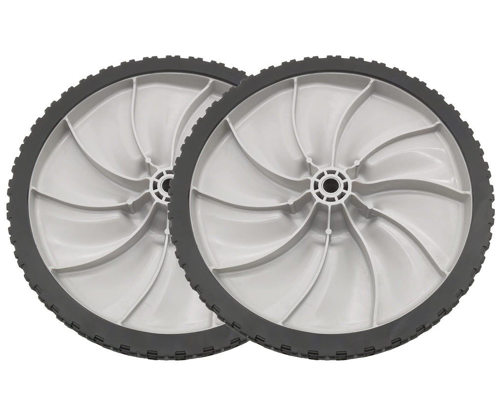 deawater 11x1.75 wheel mounted on walk-behind mower rear axle, demonstrates proper fit and function