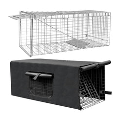 Deblue front view of trap showing secure door and benefit: clear capture visibility