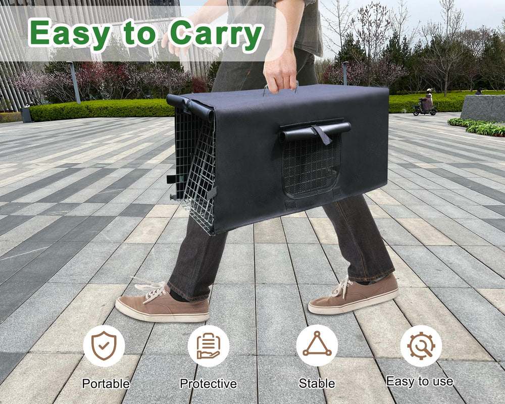 Deblue trap placed outdoors with animal inside showing safe, discreet containment benefit