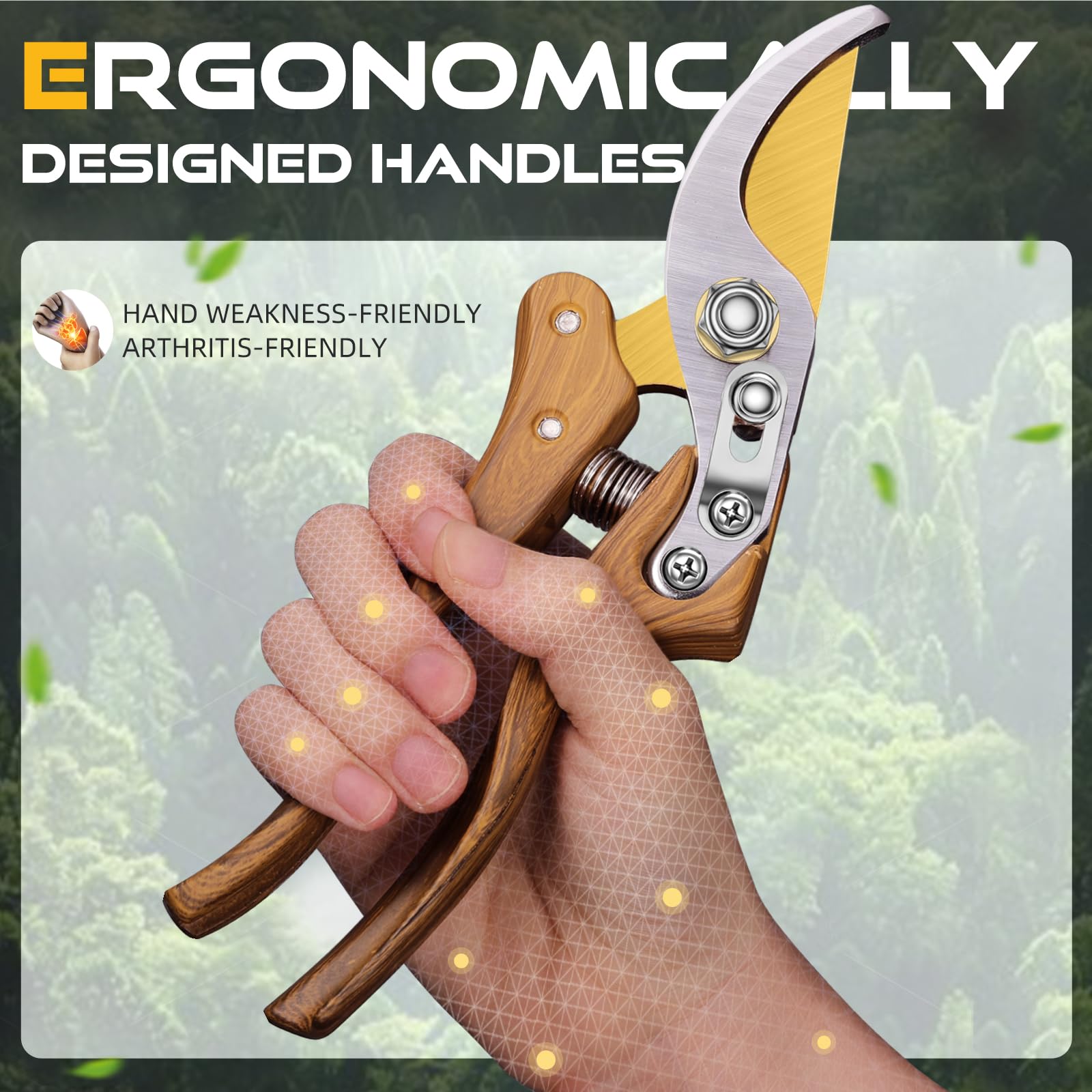Decerk cutting a 3/4 inch branch showing clean, plant-friendly cut