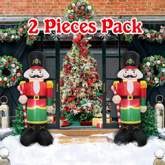 DECFINE inflatable nutcracker lit at night creating welcoming yard glow