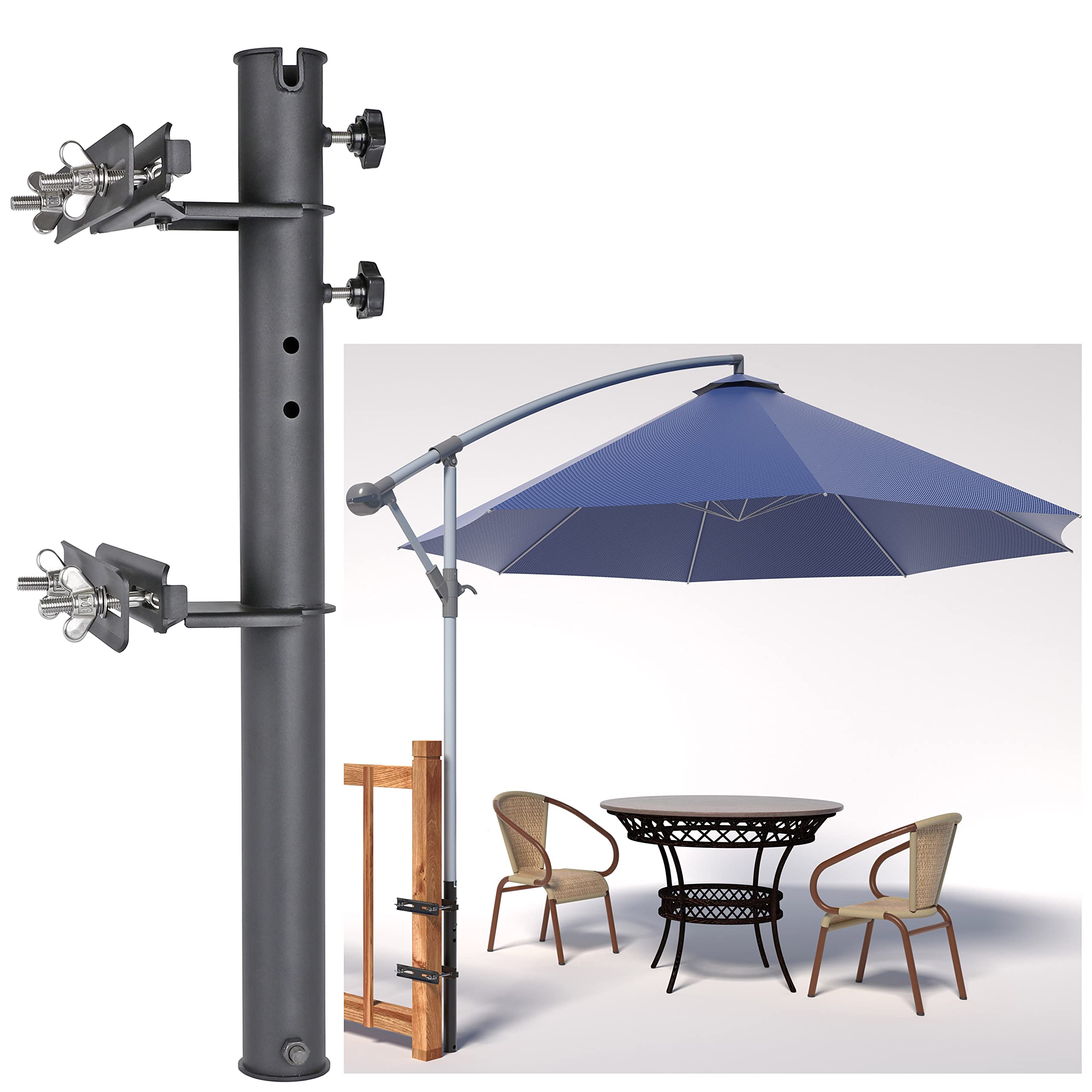 Deck Man front view mounted umbrella showing stable deck installation