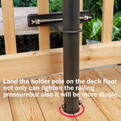 Deck Man pole fit detail showing 2.05" tube ID and snug fit benefit
