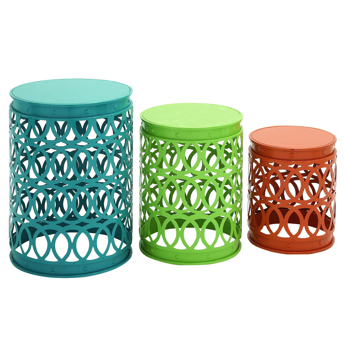 deco 79 front view of three colorful nesting tables for vivid accents
