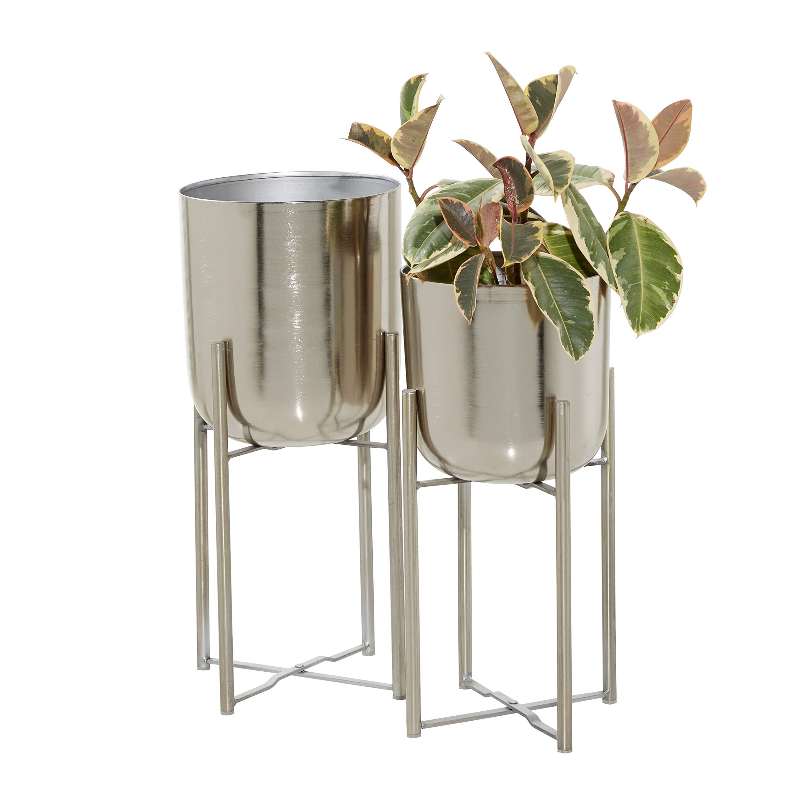 deco 79 silver planters front view showing set of two and immediate styling benefit