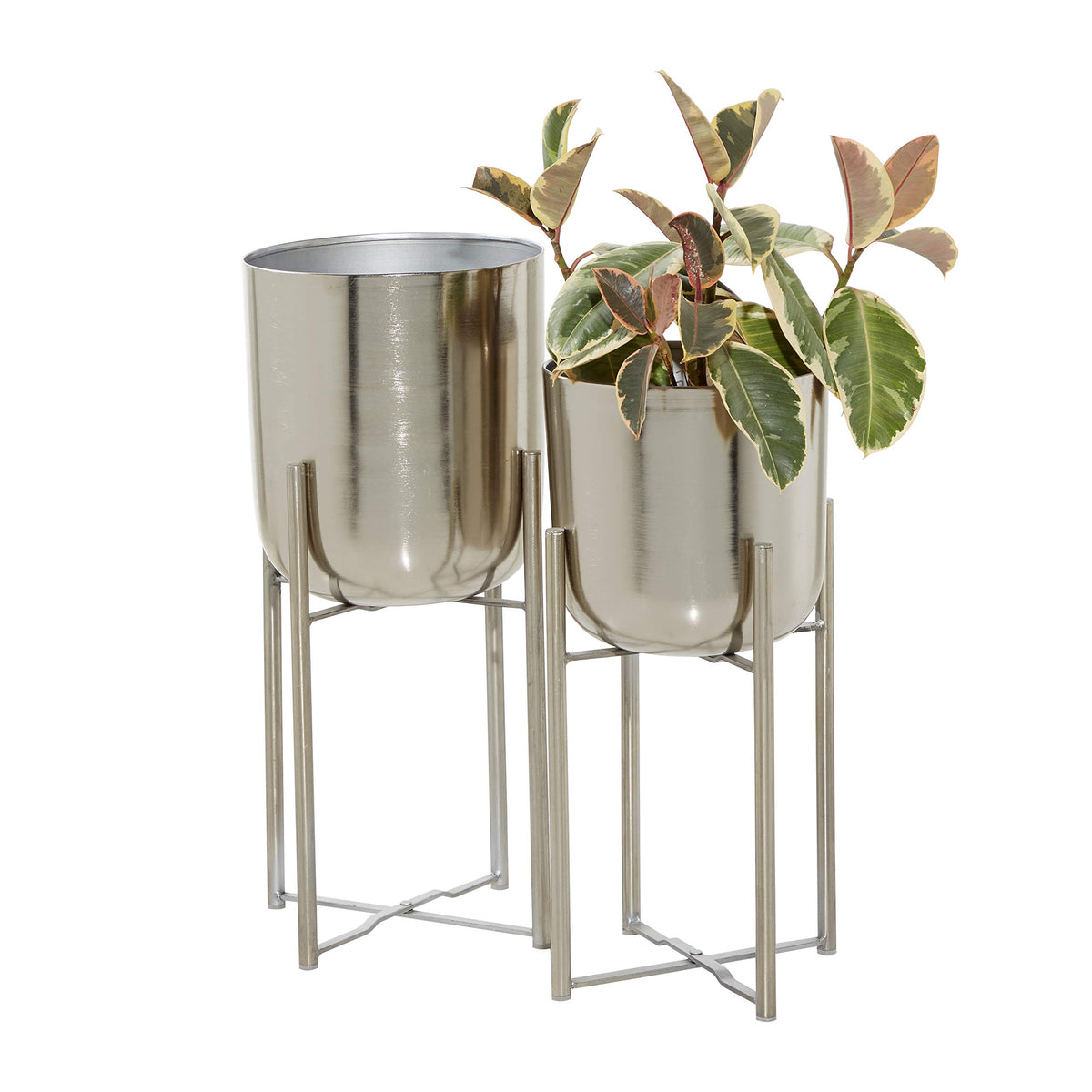 deco 79 silver planters front view showing set of two and immediate styling benefit