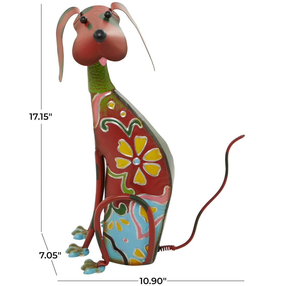 Deco 79 dog sculpture staged on a covered porch adding colorful curb appeal