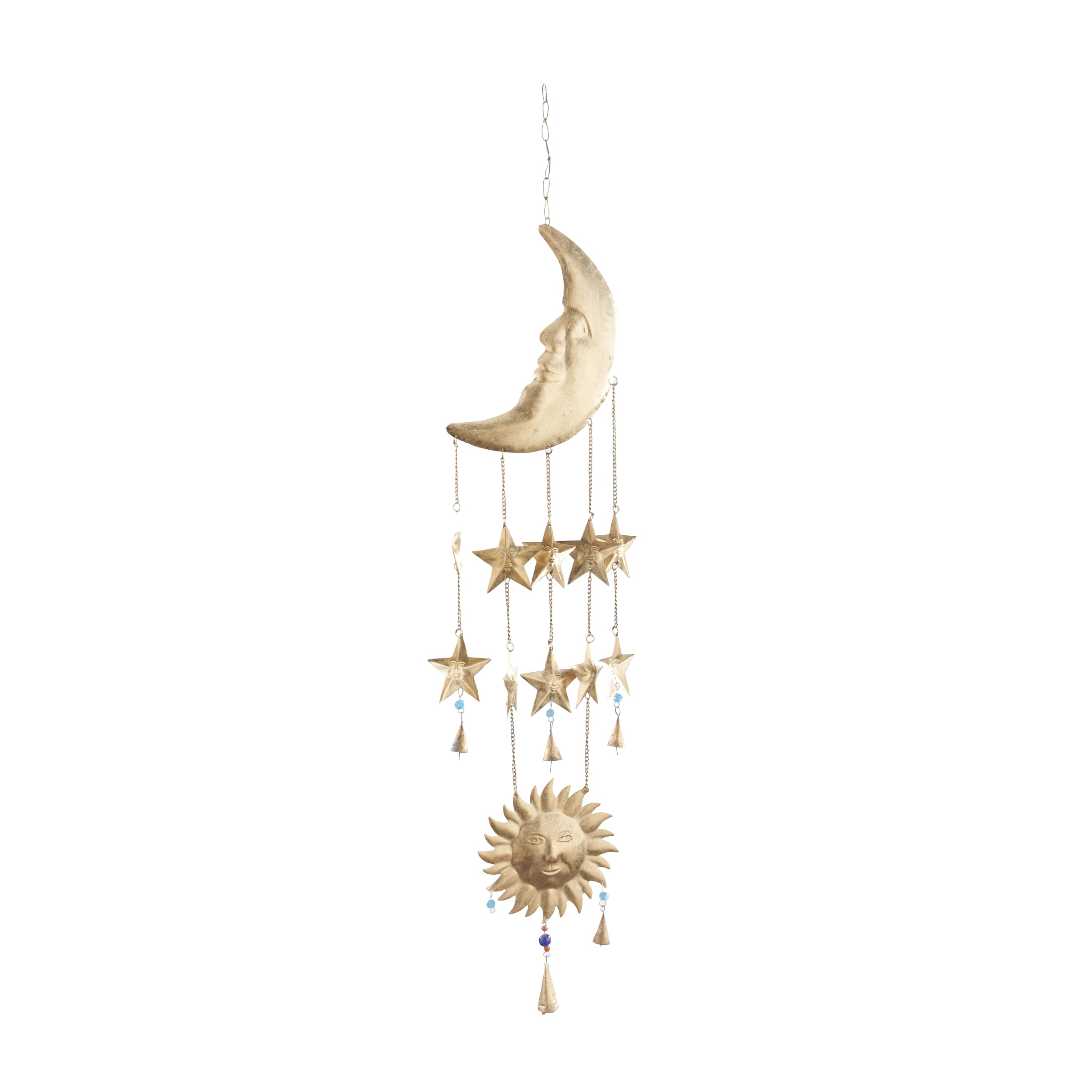 deco 79 front view of gold sun and moon windchime shows warm finish and shape benefit