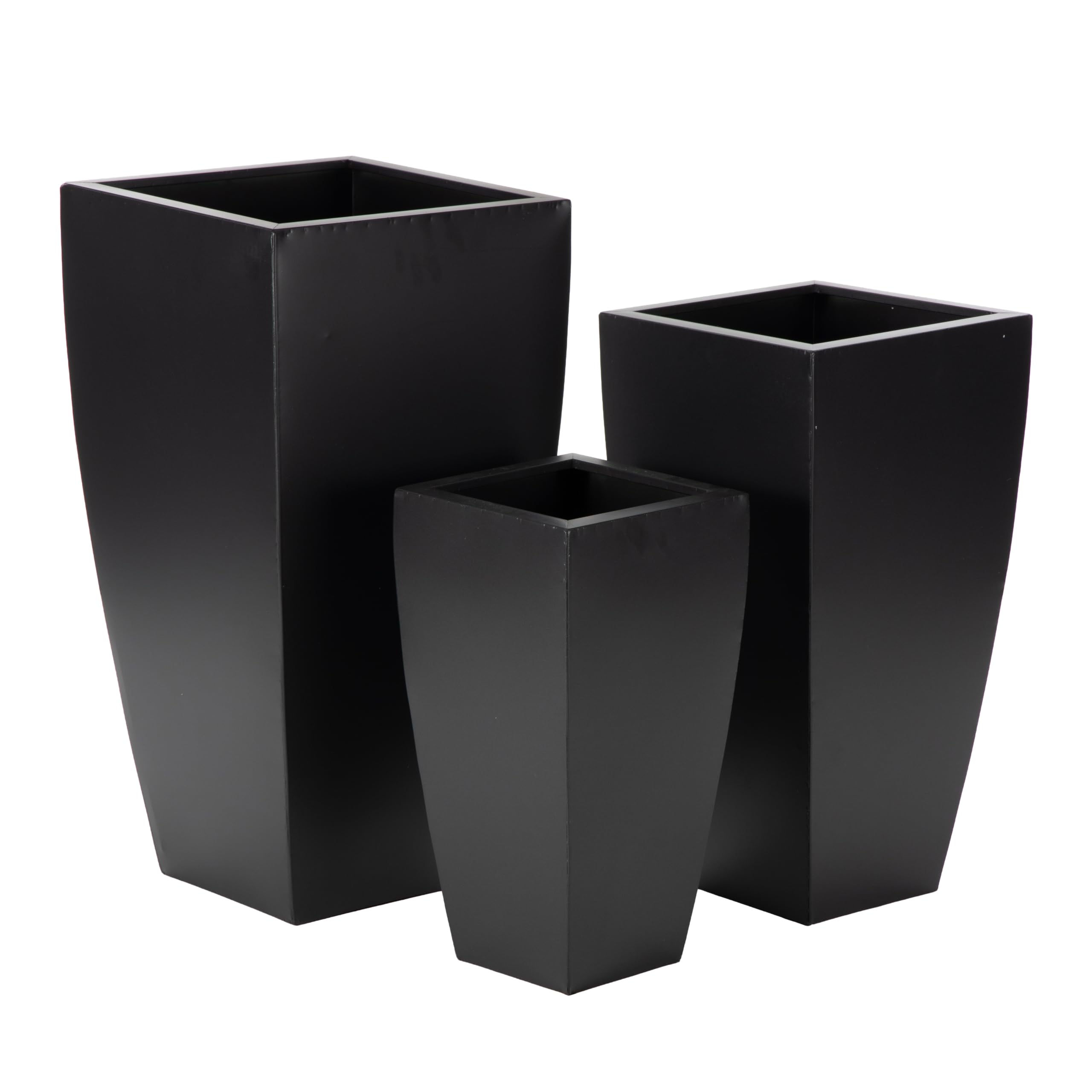 deco 79 front view of three dark gray planters showing modern balance