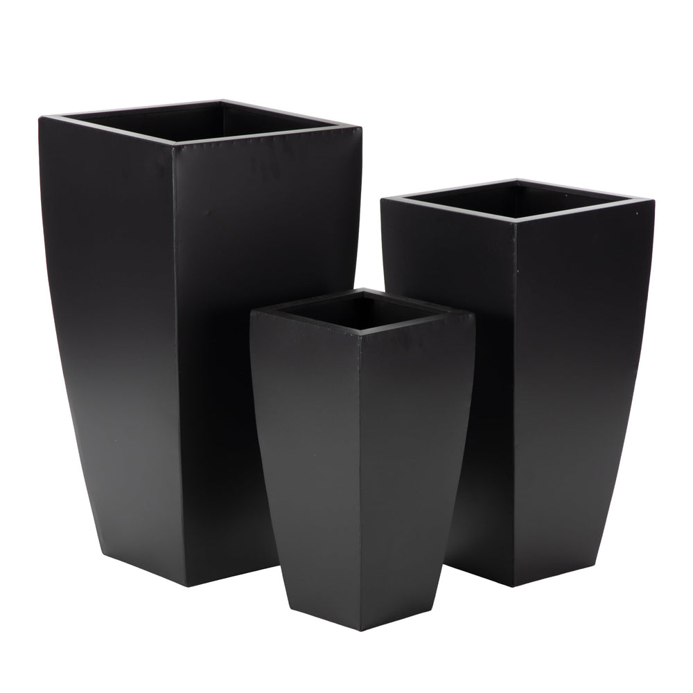 deco 79 front view of three dark gray planters showing modern balance