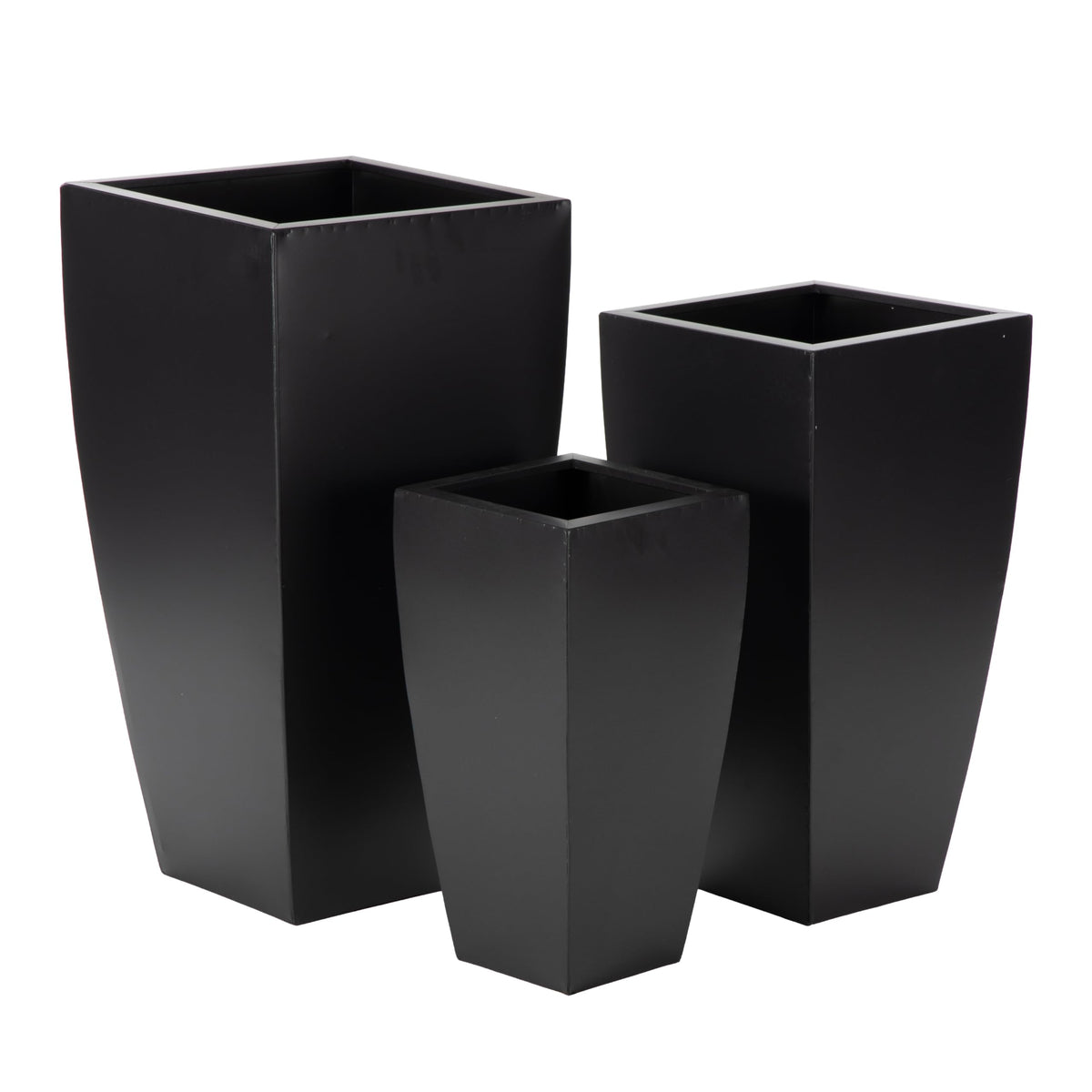 deco 79 front view of three dark gray planters showing modern balance