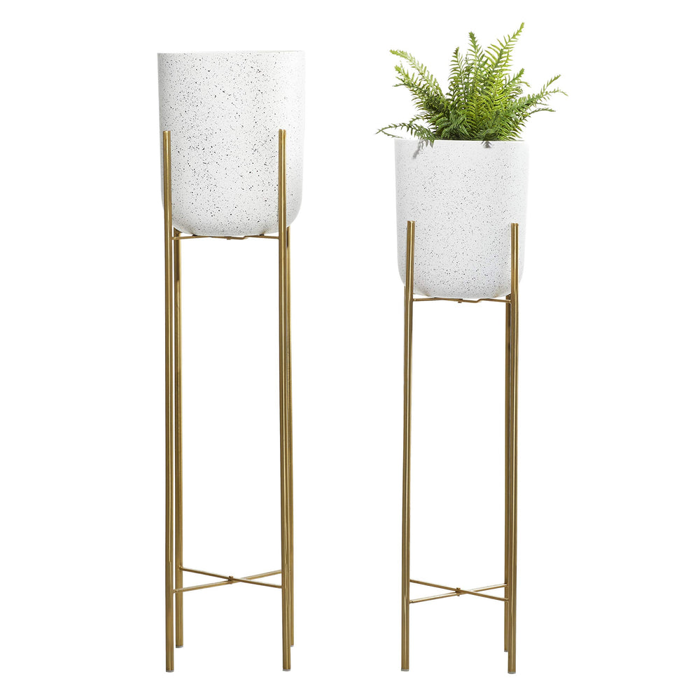 deco 79 planter beside sofa showing scale and dramatic room presence