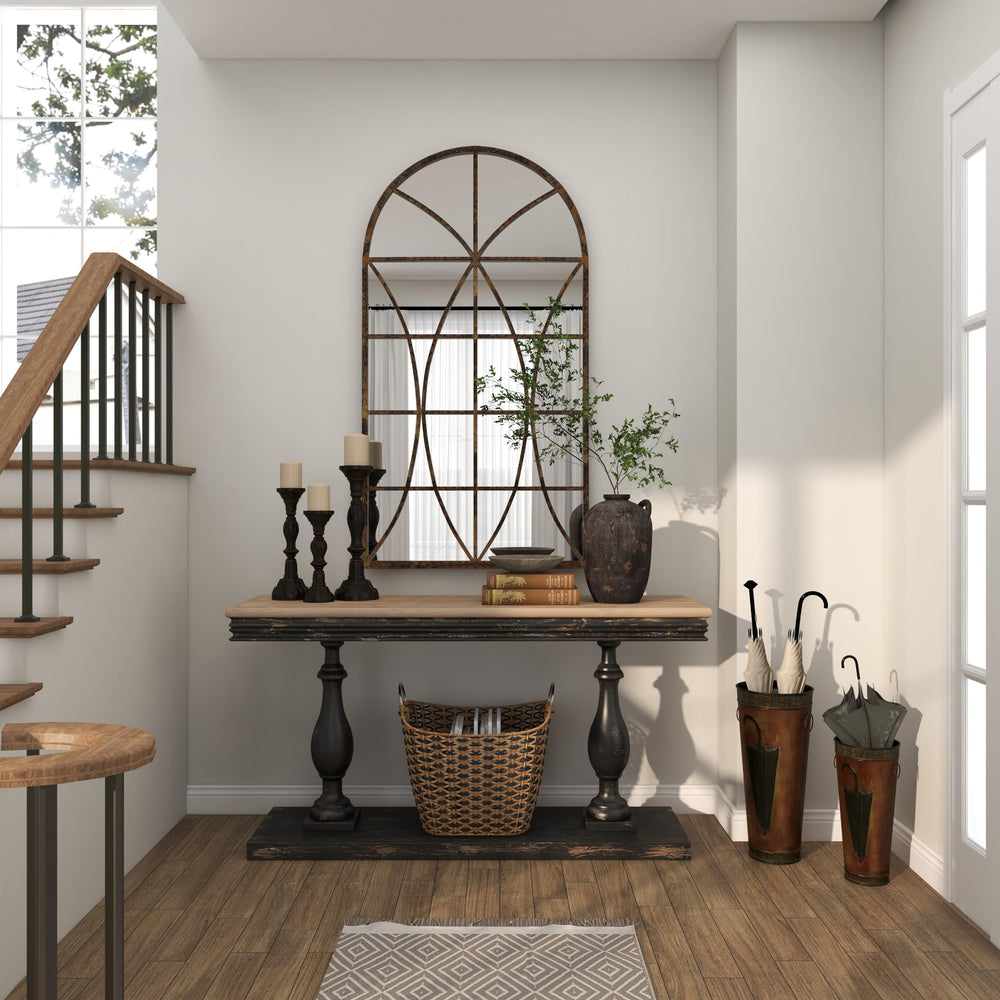 deco 79 distressed brown finish emphasizing vintage aesthetic