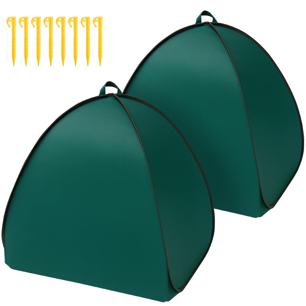 DECOHS front packaging showing two pop up shrub covers and accessories, easy setup