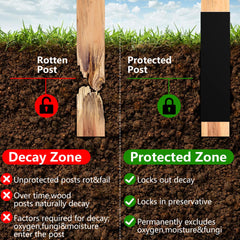 DECOHS installed sleeve at post base keeping wood dry from ground moisture