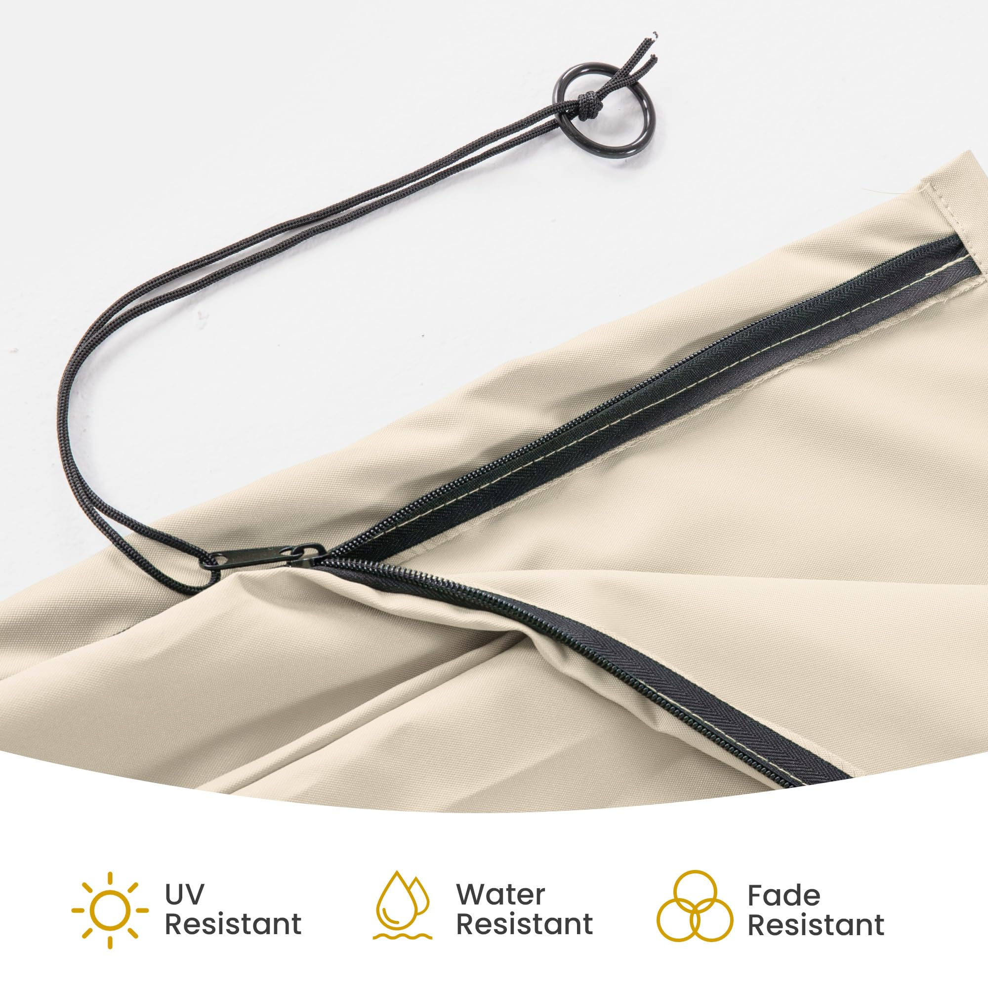 Deconk cover installed on cantilever umbrella, provides waterproof protection outdoors