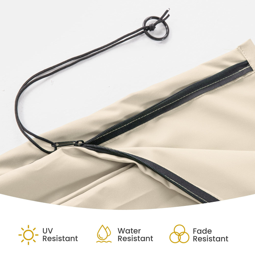 Deconk cover installed on cantilever umbrella, provides waterproof protection outdoors