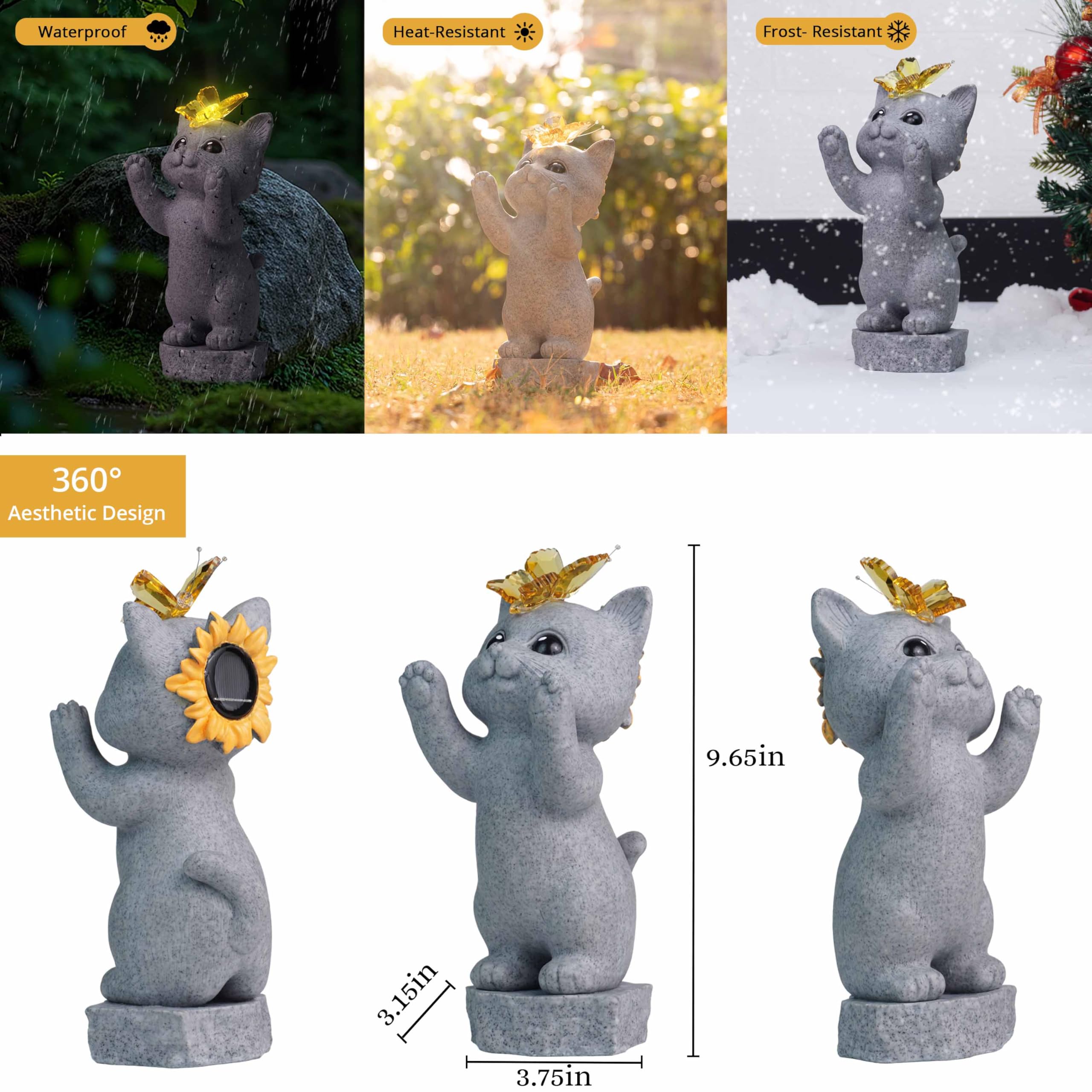DecorSmart cat statue nestled in garden bed adding whimsical decorative accent