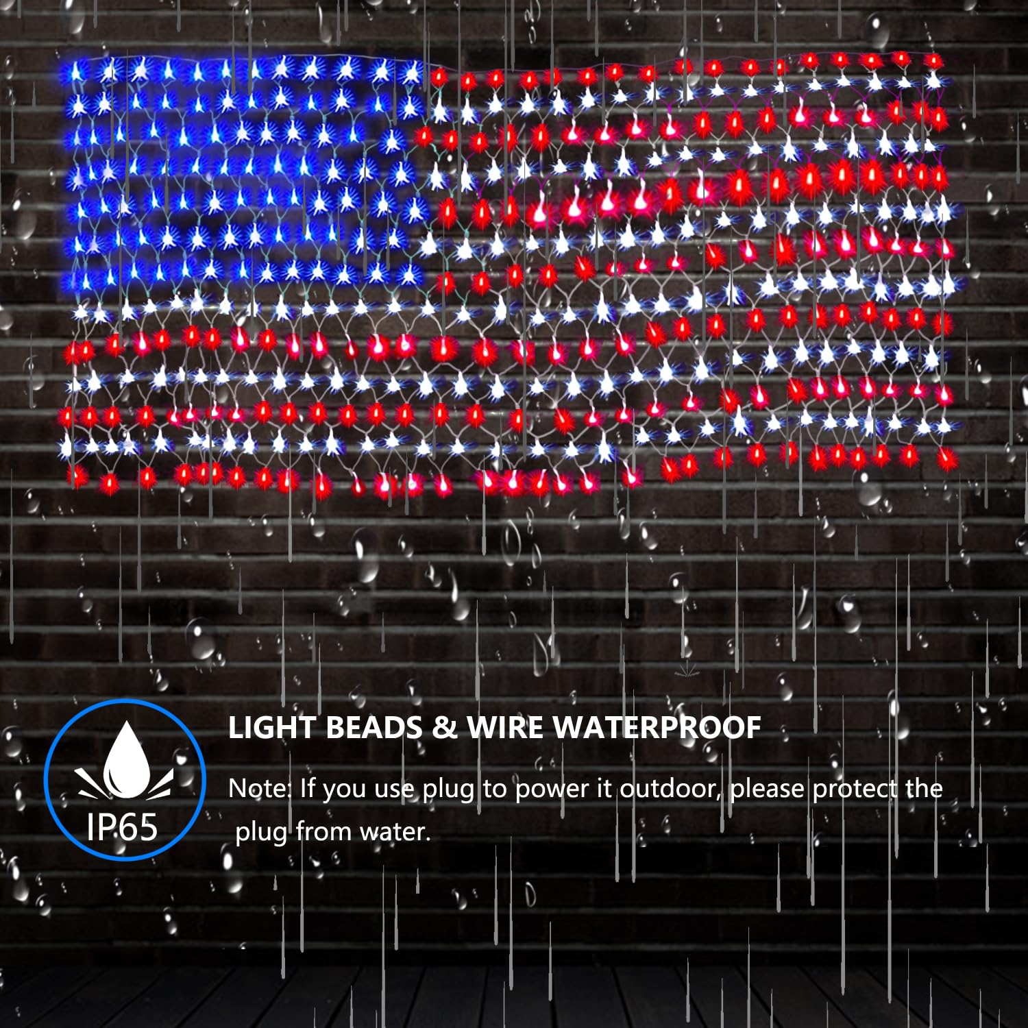 Decute flag lights decorating an RV offering portable patriotic illumination