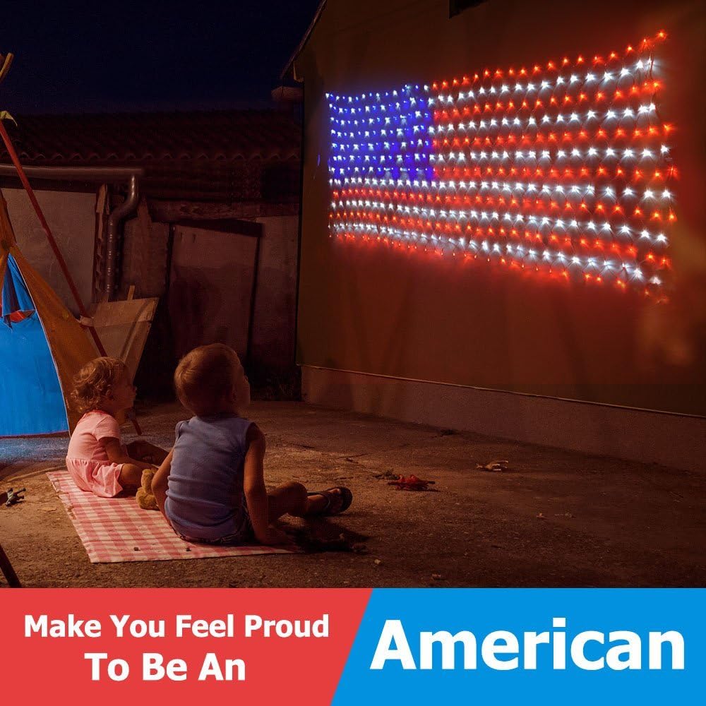 Decute flag lights beside a door for scale and clear size expectation benefit