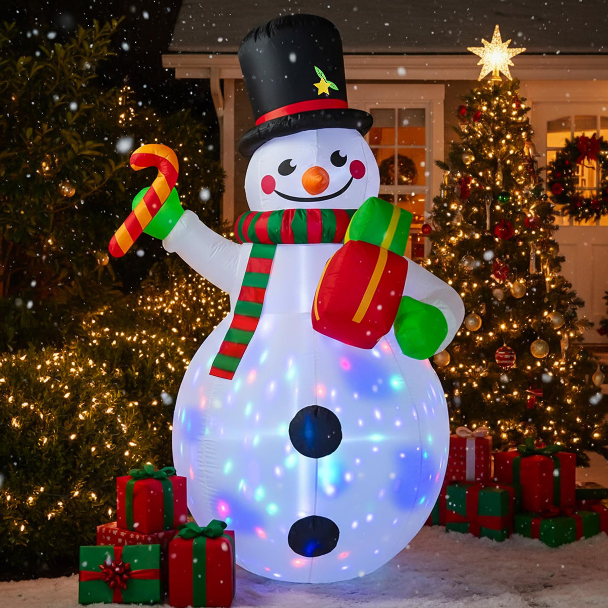 DEDU snowman front view showing cheerful pose and bright welcome