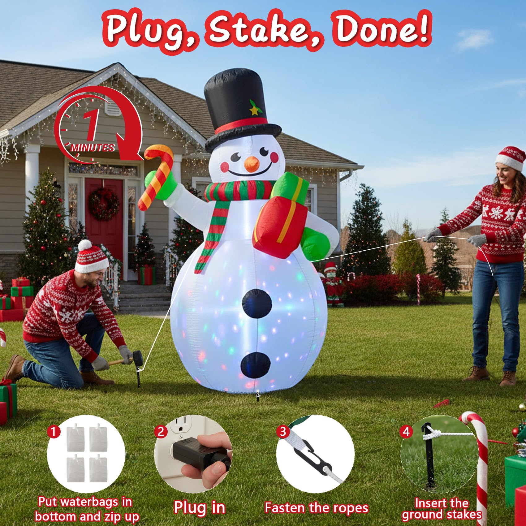 DEDU snowman with blower attached demonstrating quick inflation
