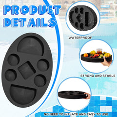 Deekin floating in pool with drinks accessible and hands-free convenience