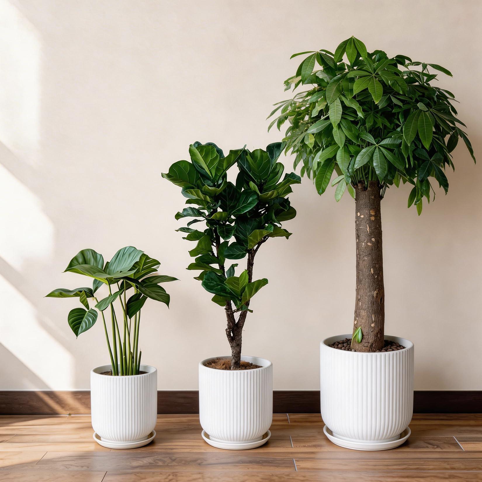 Deep Dream white planter staged in living room enhancing modern décor