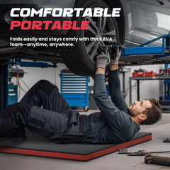 deepredcoast unfolded full-length on garage floor providing broad knee and elbow support