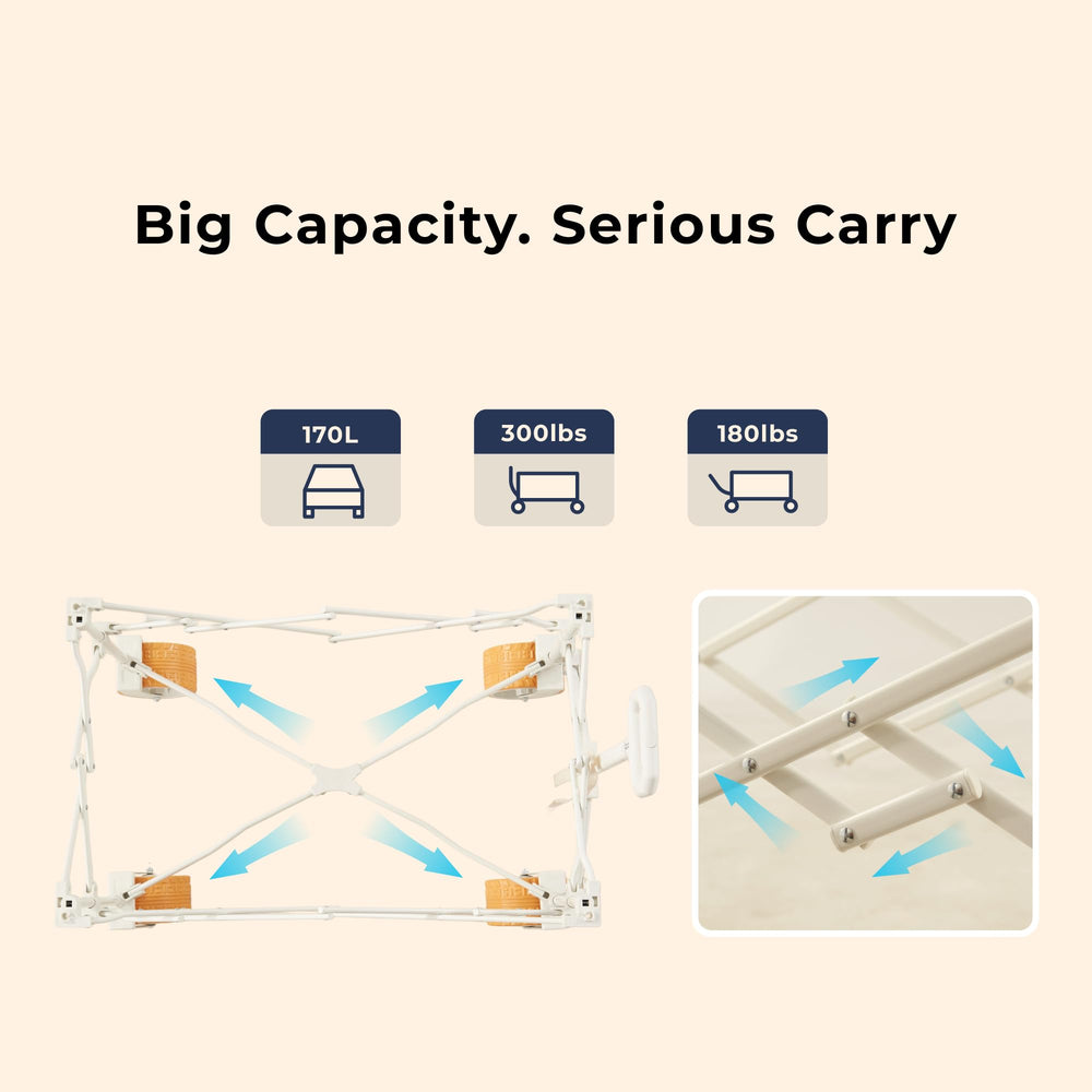 DEER LAND size comparison next to folding chair to show scale and capacity