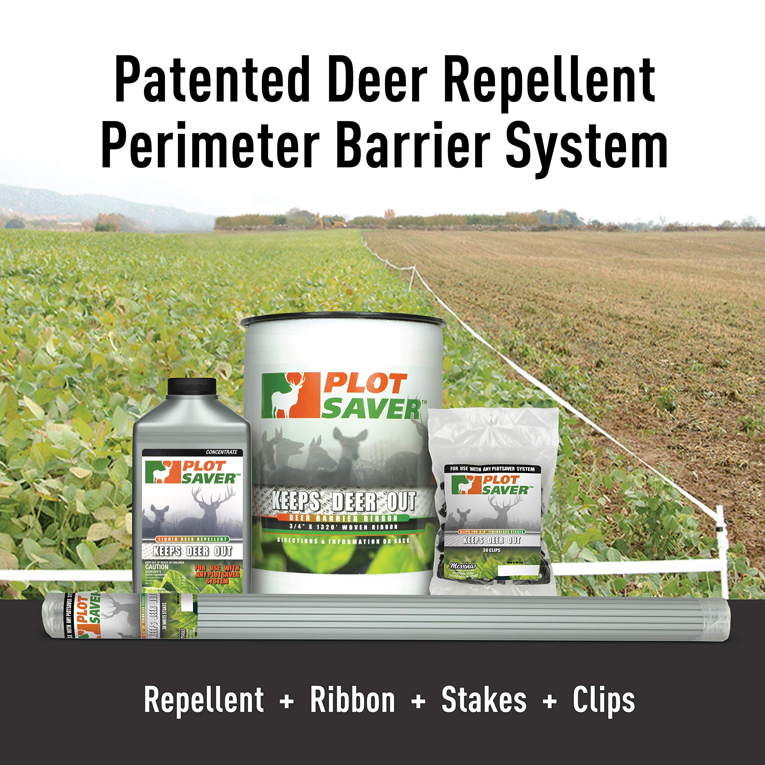 Deer Stopper ribbon being sprayed with PLOTSAVER liquid for scent barrier benefit