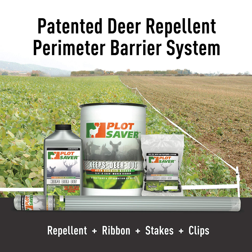 Deer Stopper ribbon being sprayed with PLOTSAVER liquid for scent barrier benefit